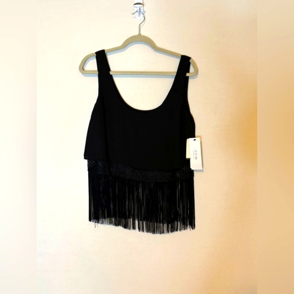 RARE ❗️Design Lab Lord & Taylor Black Fringe Top-Sample Piece - Picture 1 of 5